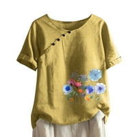 HANAS ženske top modne ljetne majice za žene casual kratkih rukava Crewneck Print sa gumbom pamučne