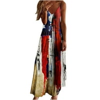 Ženska ljetna vintage američka zastava tisak Maxi haljina špagete remen duge haljine V plaža bez rukava