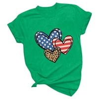 Ženska Slim Fit Casual Comfy Top Cleance Bluza za okruglog vrata Američka zastava i srčani tiskani Ters