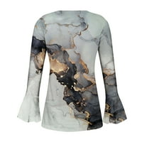 Huachen Womens Ljetne modne majice tiskani V izrez dugih rukava tiskani gumb tiskani tanki fit vrhovi