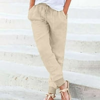 Hesxuno ženske hlače, trendy casual solidne boje olovke u boji labave pamučne posteljine hlače za izvlačenje elastičnih pantalona sa džepom
