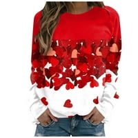 Duksevi za žene dugih rukava Tunts Lagane bluze košulje Crewneck Grafički duks srca Ljubav pulover vrhove crvene s