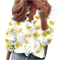 Ljetni vrhovi za žene ruffle s dugim rukavima labave majice V-izrez Tunic bluza VAME Slijede plus majice