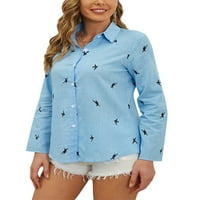 Voguele dame košulje ptice tiskane vrhove bluza za blubu za bluzu u uredu Tunička majica labava 3xl