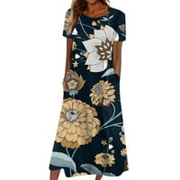 Hanas haljine Ljetna haljina za žene Ležerne prilike tiskane s kratkim rukavima s kratkim rukavima Khaki