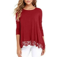 Rollbacks ženska modna bluza čipke pune boje Komforna labava majica dugih rukava Ležerne prilike Red