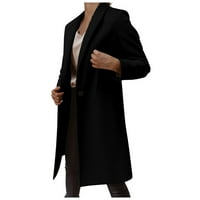 Ženska modna kolor boja dugih rukava LEVEL LED-duljina vuneni kaput, crni