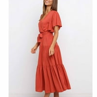 Ženska haljina za ženska haljina Ženska casual moda Solidna boja V-izrez Dress za spajanje rukava