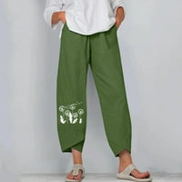 Farstey široke pantalone za noge za žene pamučne posteljine elastične pojaseve džepove pantalone labavi