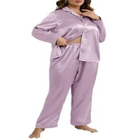 LILAC Ljubičasta elegantna obična rever za hlače za hlače sa dugim rukavima Plus veličine pidžama