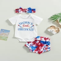 Dan nezavisnosti Dojenčad odjeća Od pismo Ispis Crew Rect Red Rid White Blue Tie-Dye Shots Print Shots