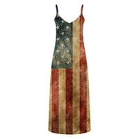 Ženska haljina Maxi Cami Ljetna prodaja USA zastava Ispis moda 4. jula, popust bez rukava Patriotsko