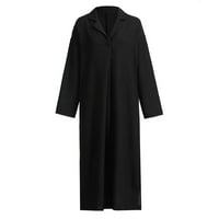 Žene plus veličina dugih rukava poprečna vrata VAC MAXI haljina puna dužina košulja linija crne xl