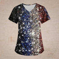 Cleance ženske bluze Dressy v-izrez za neovisnost za neovisnost od tiskane žene labave kratke rukave, višebojni, m