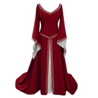 Wendunide haljine za žene Ženski dugi rukav V-izrez V-izrez Duljina podne Duljina bijela