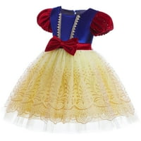 Djevojke haljine godina Djevojke Bow Godine Girls Embloidery Puff rukava puna mreža mreža princeza haljina, žuta
