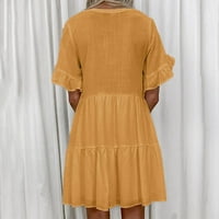 Ženski rufffle Flowy V izrez kratki rukav mini haljina ljetna casual hem clodavna ljuljačka kratka haljina