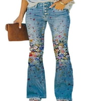 GRIANOOK Ženske modne ravne pantalone za noge cvjetni džepovi za tisak Dno školske hareme duge hlače
