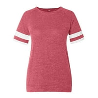 Ženska modna ljetna posada za patchwork Boja kratkih rukava labavi ležerni na vrhu majice crvene boje