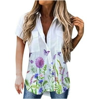 Lovskoo majice kratkih rukava za žene Trendi ljetni vrhovi cvjetni ispisani rever prednji gumb kardigan