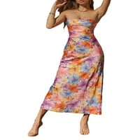 Douhoow Colorful cijev vrhunska haljina za žene bez kaiševe cvjetni print Bodycon dugih haljina za klub