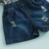Woshilaocai Western Baby Boy Boy Odjeća krava za ispis majica + traperice kratke hlače Ljeto odijelo