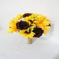 Sunflower Burgundy Rose Baby Dim mješovita vjenčanica Bridal djeveruše Bouquet Boutonniere corsage paket