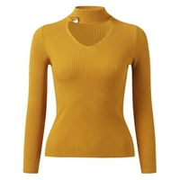 Vedolay ženske vrhove ženske vrhove turtleneck s dugim rukavima Split lagani džemperi, žuti s
