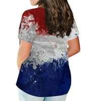 Tking Fashion Wemens Tops Modna majica s kratkim rukavima Okrugli vrat Plus veličina Majica Neovisnosti