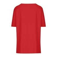 Thirts majice za žene Ljeto V izrez Tuničke vrhove kratkih rukava labav fit solidna bluza u boji crvena