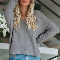Ženska modna punog dugih rukava dugački džemper s pločicama V-izrez topli dressy Fall džemperi za žene