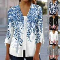 Ženski lagani kardigan Miarhb Print Tunic Ljeto Topsy Bell rukava V izrez Spring Bluze, Crni XL