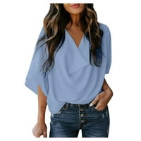 Ženski vrhovi V-izrez Čvrsta bluza Casual Women TEE rukava vruće prodaje Bluze Blue 2xL