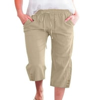 Luxplum dame Capri hlače na srednjim stručnim dno ravno noga obrezane pantne pantalone ljetni kaki m
