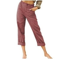 Posteljine hlače za žene Ležerne prilike od punog pamučnog posteljina elastične struke duge hlače za
