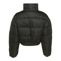 Kpoplk Ženske tople zimske kapute rukave Boja zimska jakna Kratka jakna i patentni zatvarač Jesen Dugi