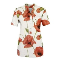 Ženska cvjetna bluza Labavi FIT Ljetni trendi Thirts Majice kratkih rukava Ovratnik V izrez Tees Casual