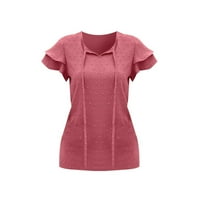 Ženski kratki rukav ružičasti plus veličine vrhovi za odmor za žene čipke up Crew izrez šifon košulje