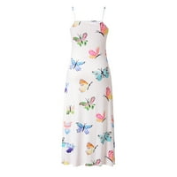 Haljina za žene, ženska modna leptir Print Camisole bez rukava bez rukava bijela 5xl