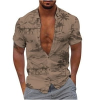Majice sa špiljama za muškarce, muškarci modni casual tipke Hawaii ispis pauziranje kratkih rukava bluza