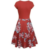 Ovitcza Sundresses za žene Trendi cvjetni plutajući kratki rukav plus veličina plivajuća haljina V izrez