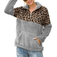 Prevelike dukseve za žene Leopard ispis džemper za šivanje ovratnika sa zatvaračem Top dvokrevetna topla
