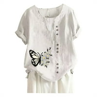 Plus size Žene Ljetni leptir Print TOP, majica od pamuka s kratkim rukavima, labava kravka bluze i majice