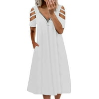 Ženske ljetne haljine V izrez Solid Boja patentna župnica šuplje haljina kratka rukava