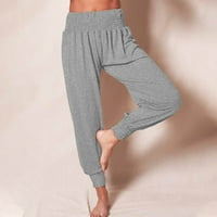 Cleance ispod $ Odjeća, čvrsta boja elastična srednja struka Sport Yoga Fold gamaši duge hlače sive