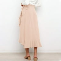 Xiuh Womon čvrsta boja Split ruffle Long suknje struka čipka čipke A-line maxi suknja bež s