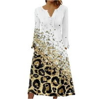 APEPAL ženska casual moda Solid u boji Džep V-izrez Dugi rukav haljina bijela 3xl