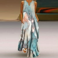 Caveitl Ležerne haljine za žene Trendy, ženska casual labava tiskana haljina na plaži V-izrez džepne