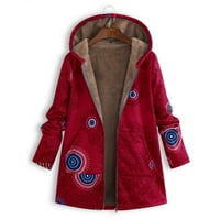 Ženska zimska topla odjeća za ispis džepova sa kapuljačom Vintage preveliki kaputi XL crveni