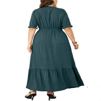 Elegantna ravnica V izrez Linijska haljina za tamno zelene plus veličine